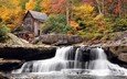 лес, водопад, осень, мельница, западная вирджиния, babcock state park
