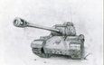 советский танк, ис-2, пушка, карандашный рисунок