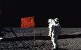луна, ссср, человек, флаг, первый, на луне, космонавт