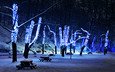 деревья, снег, зима, иллюминация, праздник, рождественские огни