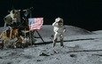 космос, обои, луна, америка, прыжок, флаг, сша, космонавт, американец, лунный модуль, луноход