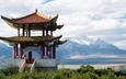 пагода, китай, снежные горы