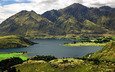 озеро, горы, зелень, новая зеландия
