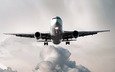 облака, огни, самолет
