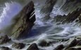 скалы, берег, волны, картина, море, шторм, donato giancola