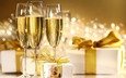 новый год, подарки, бокалы, шампанское