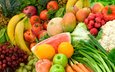 цвета, лето, еда, фрукты, овощи