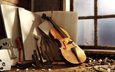 скрипка, мастерская, окно, древесина, опилки