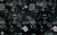 текстура, черный фон, медузы