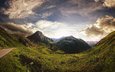 небо, трава, облака, горы, природа, швейцария, альпы, the old furka pass