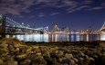 ночь, пляж, мост, сша, нью-йорк, бруклинский мост