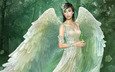 девушка, платье, крылья, белый, ангел, tang yuehui
