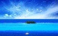 синий, море, лодка, остров, тропики
