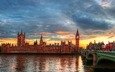 река, лондон, темза, город, вестминстерский дворец, башня с часами