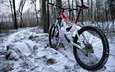 снег, лес, зима, цвет, велосипед, рама