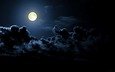 облака, ночь, луна