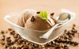 зерна, кофе, мороженное, десерт, шоколадное мороженое