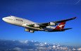 боинг, лайнер, 747, qantas, австралийские, авиалинии, вид с высоты, австралийская