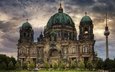 небо, собор, германия, купол, берлинский кафедральный собор