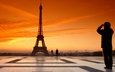 закат, париж, франция, эйфелева башня, турист
