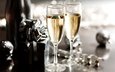 новый год, вино, бокалы, рождество, шампанское, новогодние украшения