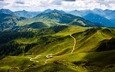 дорога, облака, деревья, горы, холмы, природа, пейзаж, гора, австрия, долина, kitzbuhel mountain