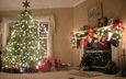 огни, новый год, елка, шары, украшения, зима, интерьер, картина, подарки, дом, комната, ель, гирлянды, игрушки, камин, праздник, рождество, башмачки