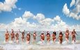 вода, новый год, пляж, девушки, фигура, бикини, подруги, новогодние костюмы
