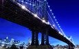 ночь, огни, мост, нью-йорк, бруклинский мост