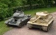 тигр, деревья, забор, танки, техника, т-34, военная