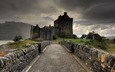 мост, замок, дождь, архитектура, остров, крепость, шотландия, эйлен-донан, сумрак, замок эйлен-донан, фьорд лох-дуйх