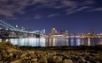 ночь, пляж, мост, сша, нью-йорк, бруклинский мост