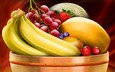 виноград, фрукты, клубника, ягоды, черника, бананы, дыня