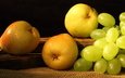 виноград, фрукты, плоды, желтые, груши, pears, мешковина
