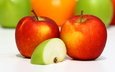 зелёный, еда, фрукты, яблоки, красный, пища, долька