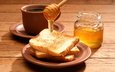 еда, кофе, чашка, чай, завтрак, мед, банка, вкусно, тосты