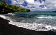 himmel, wolken, wellen, das meer, strand, horizont, hawaii, schwarz sand, паналуу