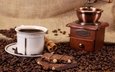 орехи, корица, зерна, кофе, чашка, кофейные, шоколад, сладкое, кофемолка