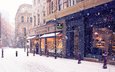 gorod zima evropa ulica sneg magaziny