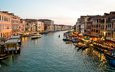венеция, канал, италия, здания, галеры, гондольеры