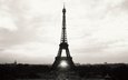 фото, черно-белая, париж, эйфелева башня