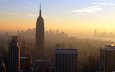 восход, утро, панорама, город, нью-йорк