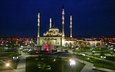вечер, фонтан, россия, мечеть, чечня, мечеть «сердце чечни» имени ахмата кадырова, чеченская республика