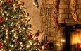 новый год, елка, зима, красивые обои, камин, рождество