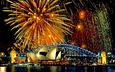 новый год, море, мост, сидней, австралия, фейерверк, сиднейский оперный театр