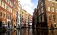 канал, дома, нидерланды, амстердам, голубое небо