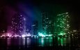 свет, небоскребы, залив, ночной город