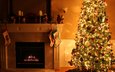 новый год, елка, зима, комната, камин, рождество, гирлянда, полумрак