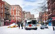 снег, зима, улица, нью-йорк
