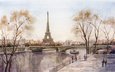 река, париж, набережная, франция, эйфелева башня, сена